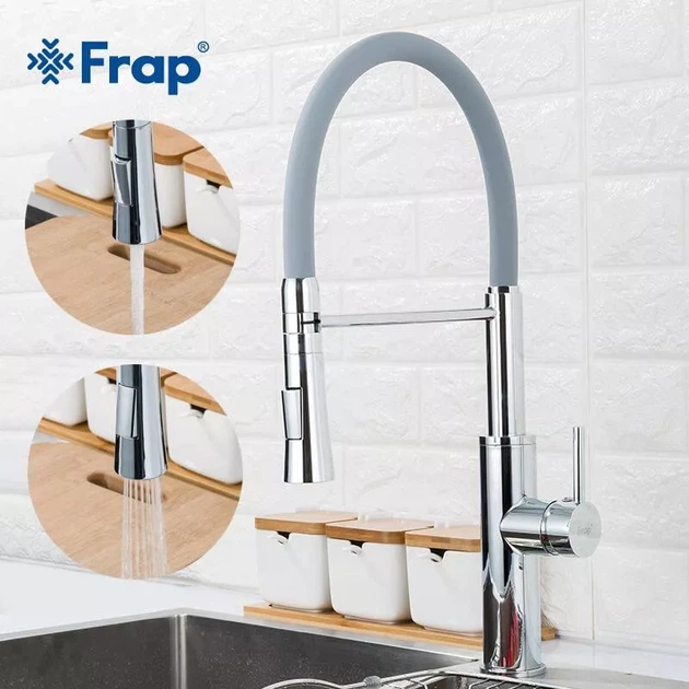 Змішувач для кухні Frap F4452-6 з гнучким виливом, 2 режими, сірий/хром F4452-6 - изображение 8