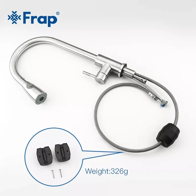 Змішувач для кухні з висувним виливом Frap F60899-1, сатин F60899-1 - зображення 6