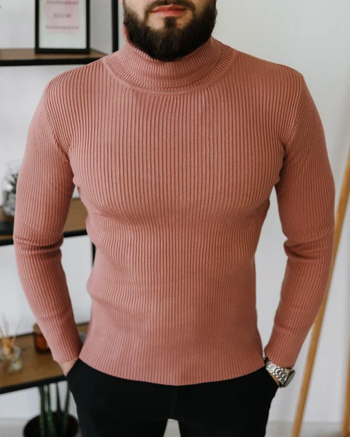 Базовый мужской пудра гольф размер XL в рубчик - изображение 2