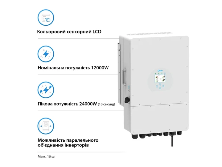 Гібридний сонячний інвертор (hybrid) Deye SUN-12K-SG02LP1-EU-AM3 - Фото 2 Гібридний сонячний інвертор (hybrid) Deye SUN-12K-SG02LP1-EU-AM3 - изображение 2