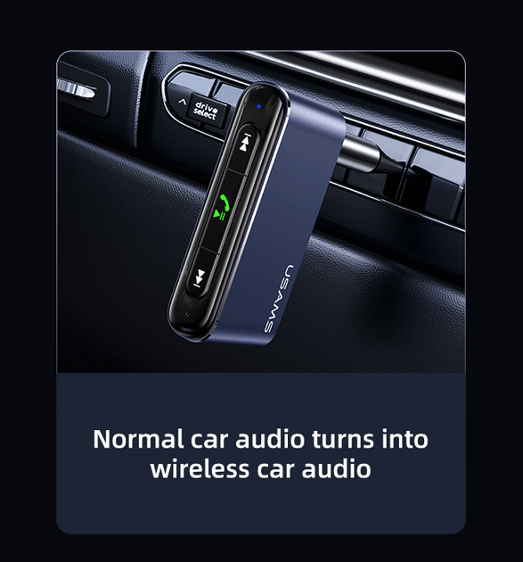 Аудиоадаптер Bluetooth aux гарнитура в машину USAMS US-SJ519 |BT5.0, Mic, 6Hours, AUX| Cерый - изображение 5