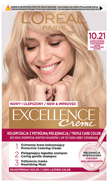 Farba do wlosow L'Oreal Paris Excellence Creme 10.21 Bardzo Jasny Perlowy Blond 192 ml (3600010022633) - obraz 1