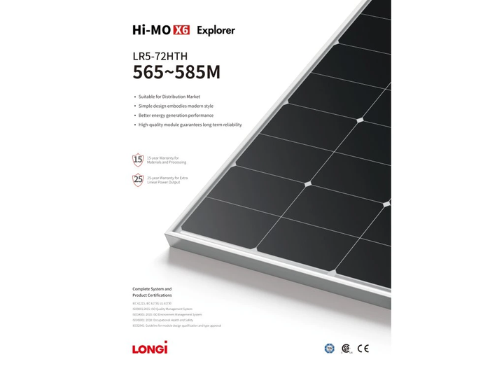 Сонячна панель Longi Hi-MO 6M 585W Mono, LR5-72HTH-585M - Фото 8 Сонячна панель Longi Hi-MO 6M 585W Mono, LR5-72HTH-585M - зображення 8