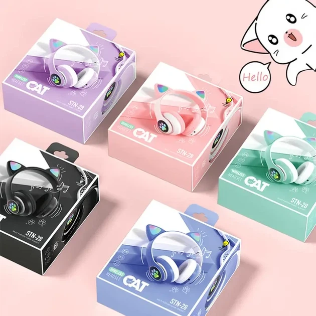 Детские беспроводные наушники с кошачьими ушками Cat ear M23 Bluetooth наушники с RGB подсветкой Pink Розовые - изображение 3