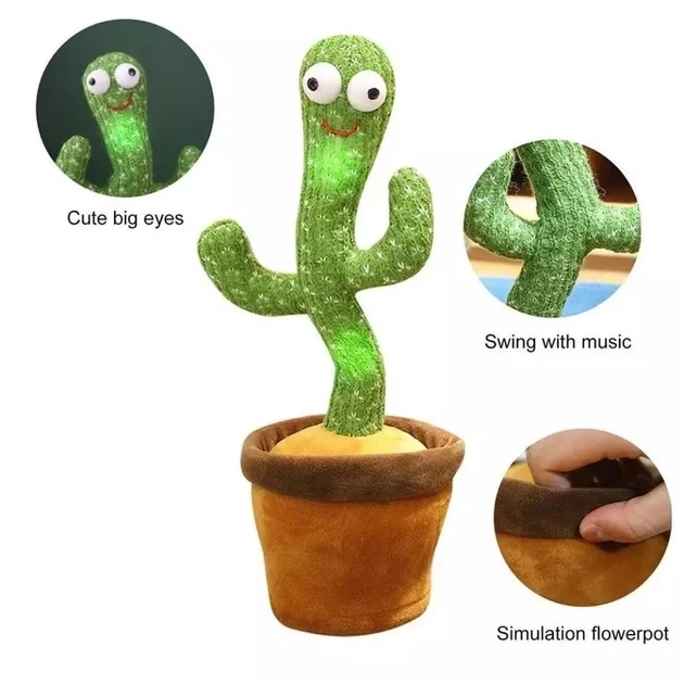 Танцюючий кактус Dancing Cactus повторює звуки навколо 34 см Зелений - зображення 4