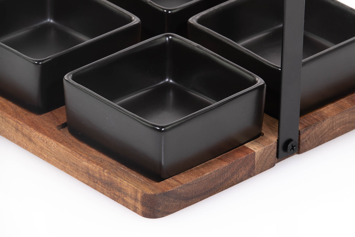 Набір піалок для закусок Excellent Houseware на дерев'яній таці (8720573202121) - зображення 4