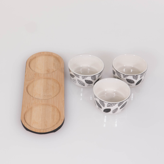 Набір для сервірування закусок Excellent Houseware піднос i 3 порцелянові піалки (8720573233330) - зображення 6