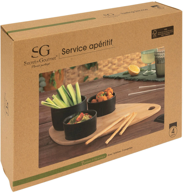 Піалки для закусок Secret de Gourmet на бамбуковій дошці у формі краплі 3 шт Чорні (3560232807374) - зображення 6