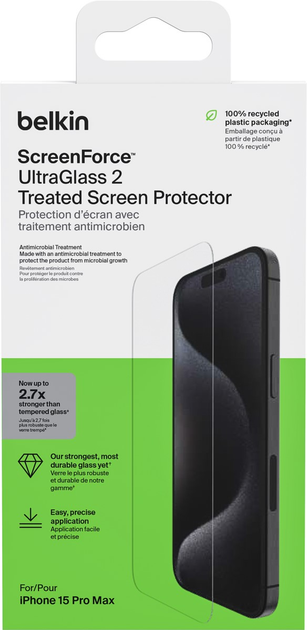 Захисне скло Belkin ScreenForce Pro UltraGlass 2 для Apple iPhone 15 Pro Max (745883866519) - зображення 4