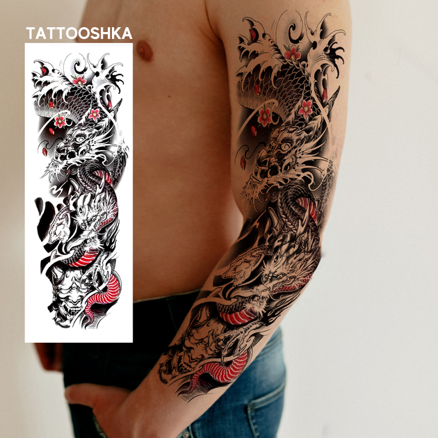 Тимчасове водостійке тату рукав TATTOOSHKA "Могутній дракон" TQB-166-2 - зображення 4