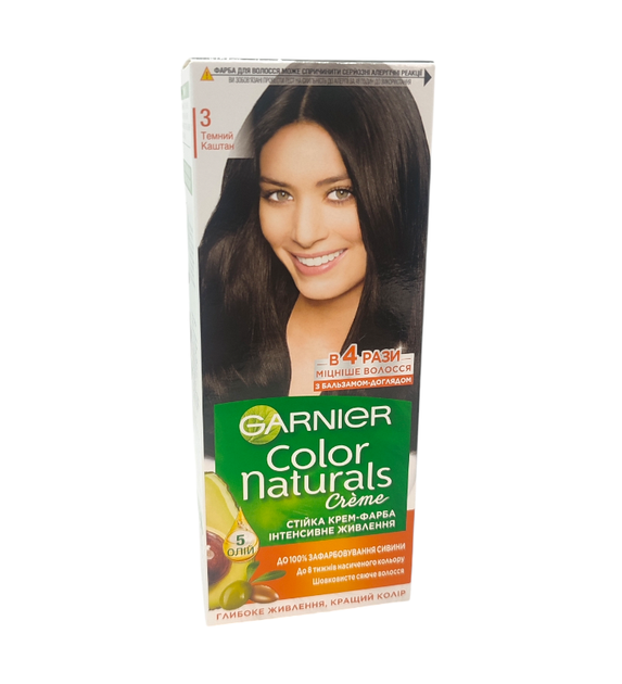 Краска для волосся 3 Темний каштан GARNIER Color Naturals - Фото 1 Краска для волосся 3 Темний каштан GARNIER Color Naturals - зображення 1