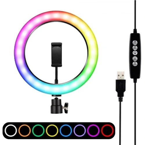 Кольцевая Лампа светодиодная 26см селфи кольцо с регулировкой яркости MJ26 RGB Черный - изображение 2