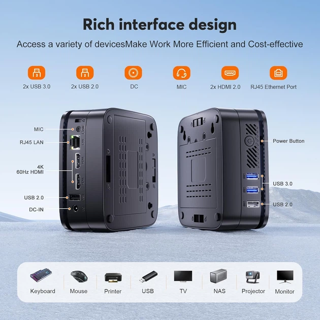 Міні ПК NiPoGi AK1PLUS / Intel N97 / RAM 16GB / SSD 512GB / 2 x