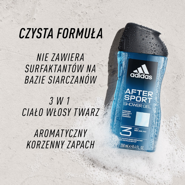 Парфумований гель для душу для чоловіків Adidas After Sport 3-w-1 250 мл (3616304240423) - зображення 5