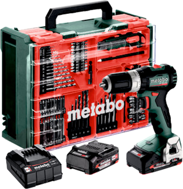 Акумуляторний дриль Metabo SB 18 L BL Set 18 В + два акумулятори + зарядний пристрій + пластиковий кофр з пересувною майстернею 78 компонентів (613157710) - зображення 1