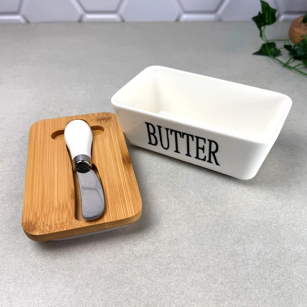 Белая фарфоровая маслёнка с ножом Butter - Фото 3 Белая фарфоровая маслёнка с ножом Butter - изображение 3