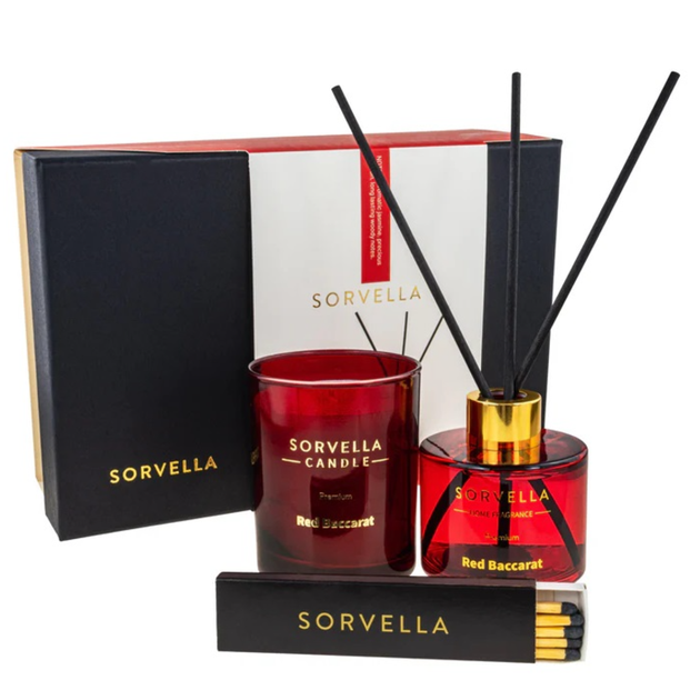 Подарунковий набір Sorvella Perfume Red Baccarat Ароматичний дифузор 120 мл + Ароматична свічка 170 г + Сірники (5905489910749) - зображення 1