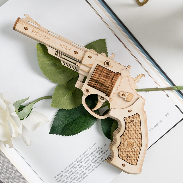 3D Puzzle drewniane Robotime Rokr Pistolet M60 23.8 x 11.8 x 14 cm 102 elementy (6946785110234) - obraz 4