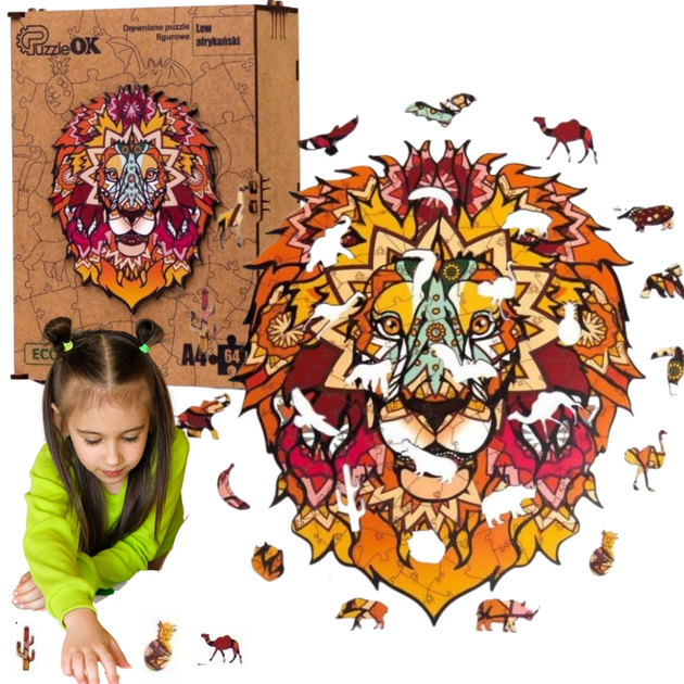Пазл дерев'яний PuzzleOK Африканський лев 21 x 29.7 см 64 деталі (4821993007069) - зображення 3