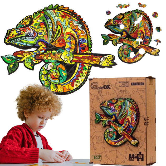 Пазл дерев'яний PuzzleOK Хамелеон 21 x 29.7 см 69 деталей (4821993017464) - зображення 4