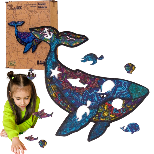 Пазл дерев'яний PuzzleOK Могутній кит 21 x 29.7 см 75 деталей (4821993017372) - зображення 3