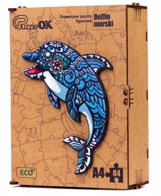 Puzzle drewniane PuzzleOK Delfin 21 x 29.7 cm 84 elementy (4821993007021) - obraz 1