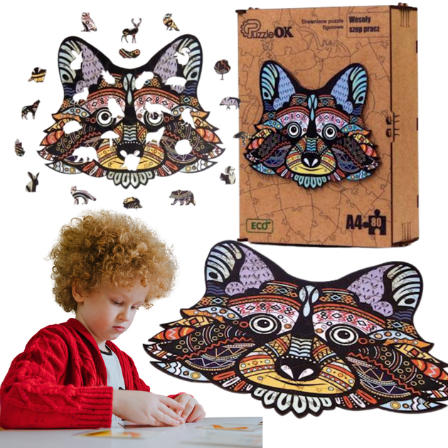 Puzzle drewniane PuzzleOK Wesoły szop pracz 21 x 29.7 cm 80 elementów (4821993007106) - obraz 5