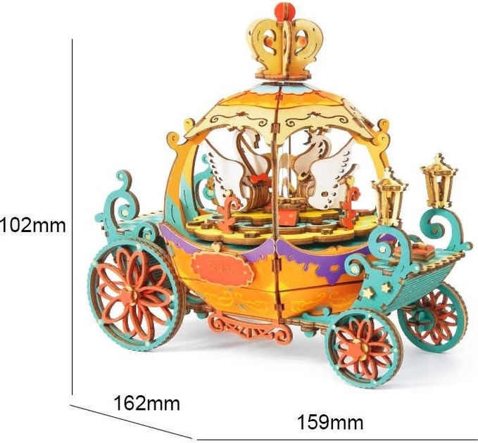3D Puzzle drewniane Robotime Rolif Pozytywka Kareta 16.2 x 15.9 x 10.2 cm 165 elementów (6946785110685) - obraz 4