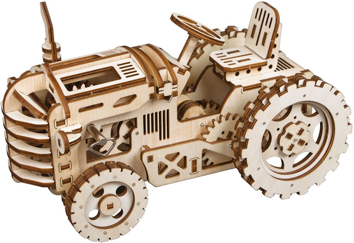 3D Puzzle drewniane Robotime Rokr Mechaniczny traktor 23.8 x 11.6 x 14 cm 136 elementów (6946785165937) - obraz 2