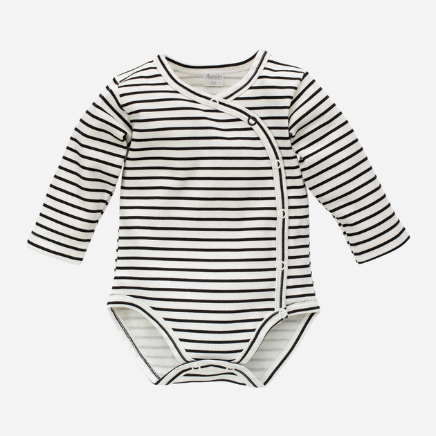 Дитяче боді Pinokio Happy Day Buttoned Longsleeve Bodysuit Stripped 56 см Білий/Чорний (5901033218330) - зображення 1