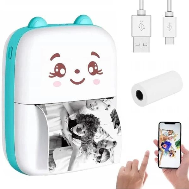 Портативный Мини Термопринтер Детский Mini Printer Bluetooth + Набор Термобумаги В Комплекте Голубой - изображение 2