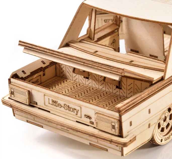 3D Пазл дерев'яний Little Story FSO Fiat 125p 26.2 x 11.7 x 8.5 см 237 деталей (5904100407873) - зображення 6
