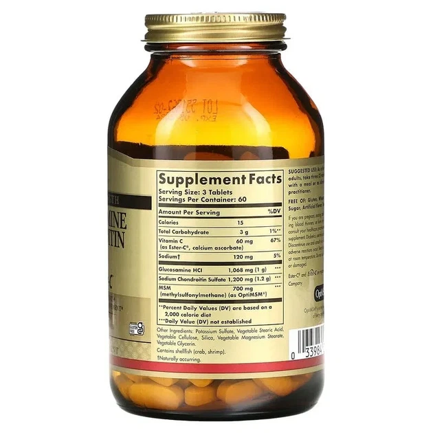 Глюкозамин Хондроитин и МСМ с Эстер-C Solgar (Glucosamine Chondroitin MSM with Ester-C) 180 таблеток - изображение 2