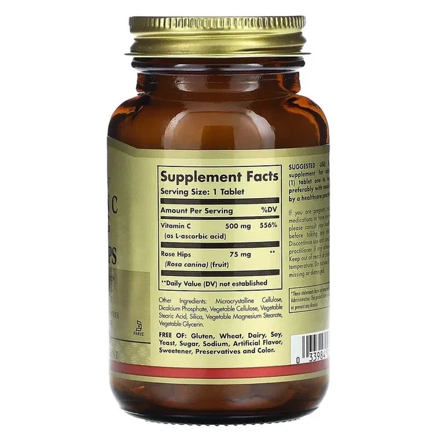 Витамин С с шиповником Solgar (Vitamin C with Rose Hips) 500 мг 100 таблеток - изображение 2