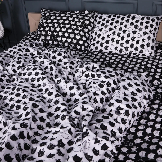 Акція на Комплект постільної білизни MirSon King Size 220х240 см 17-0673 Monochrome Meows Бязь від Rozetka