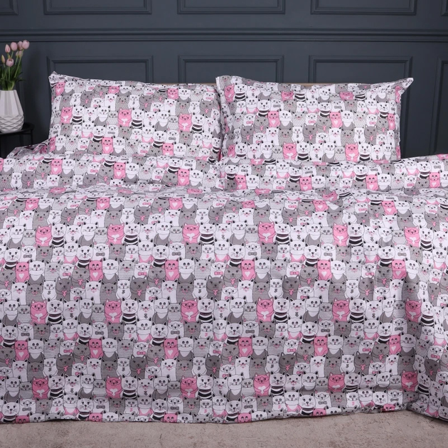 Акція на Комплект постільної білизни MirSon King Size 220х240 см 17-0670 GrayPink Kitties Ranforce Elite від Rozetka