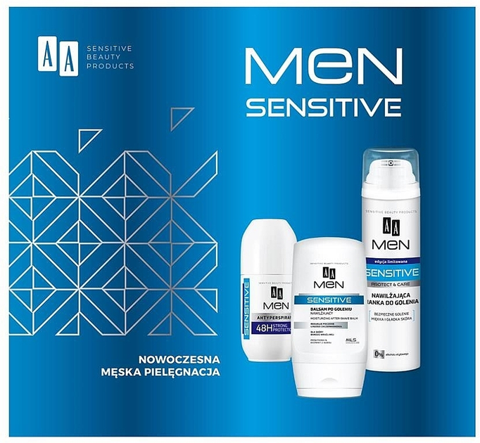 Набір для чоловіків AA Cosmetics Men Sensitive Бальзам після гоління 150 мл + Піна для гоління 250 мл + Антиперспірант 50 мл (5900116104485) - зображення 1