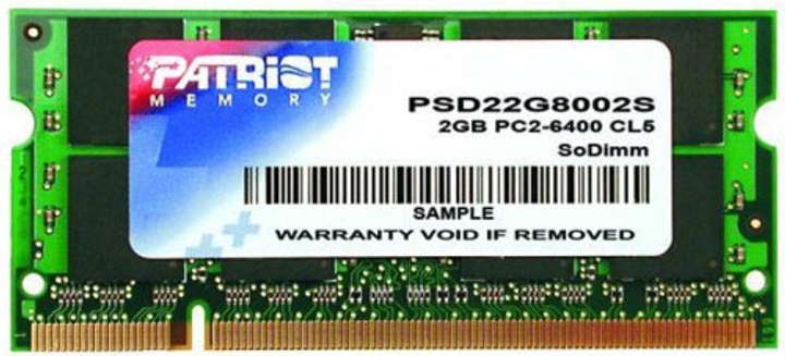 Оперативная память Patriot SODIMM DDR2-800 2048MB PC2-6400 (PSD22G8002S) - изображение 1