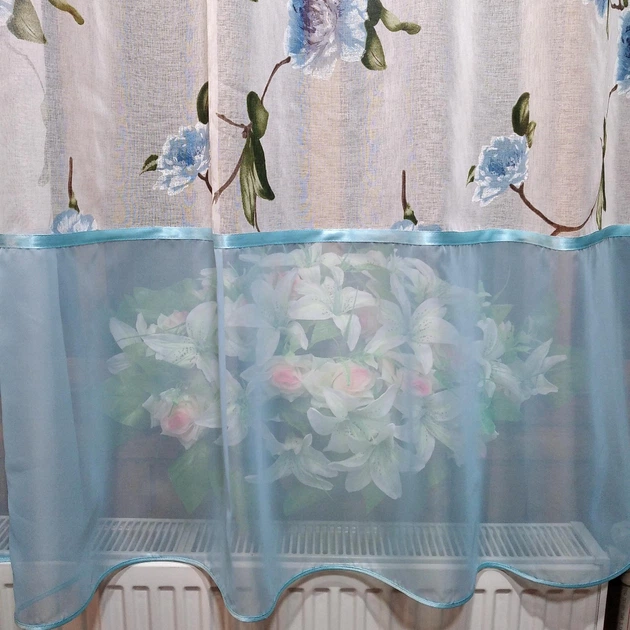 Фіранка кухонна готова коротка Софія блакитна троянда 280*170 см - зображення 4