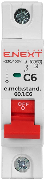 Модульный автоматический выключатель e.mcb.stand.60.1.C6, 1р, 6А, C, 6кА "E.NEXT" s002106 - изображение 6
