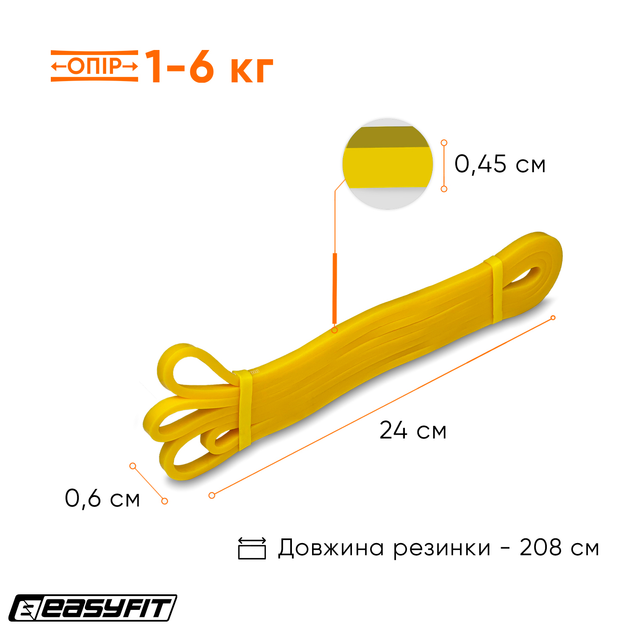 Резиновая петля Origin 1-6 кг желтая (для фитнеса, тренировок ...