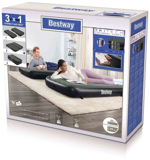 Надувная велюровая кровать матрас 3в1 Bestway 67922 с ремкомплектом 188х99х25/51 см - изображение 9