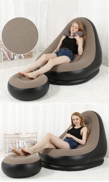 Надувний диван AIR SOFA Надувне крісло з пуфиком для відпочинку з насосом - Фото 3 Надувний диван AIR SOFA Надувне крісло з пуфиком для відпочинку з насосом - зображення 3