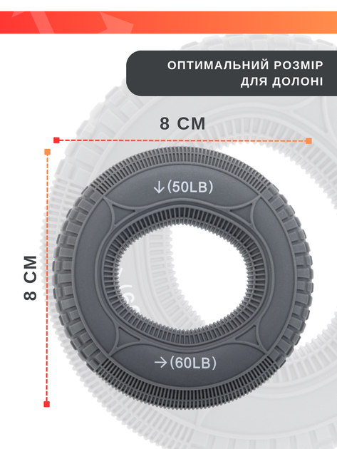 Эспандер кистевой кольцо с двойной нагрузкой JELLO FI-8558 размер 50LB-60LB цвет серый - изображение 2