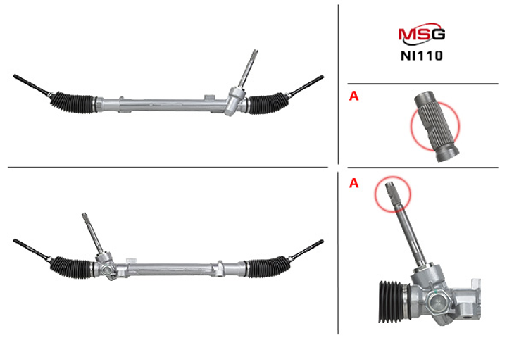 Рульова рейка без ГУР Nissan Rogue 13-20, Nissan X-Trail T32 14-21 MSG NI110 (48010-4BA0A, 48001-4BA0A, 480014BA0A) - зображення 1