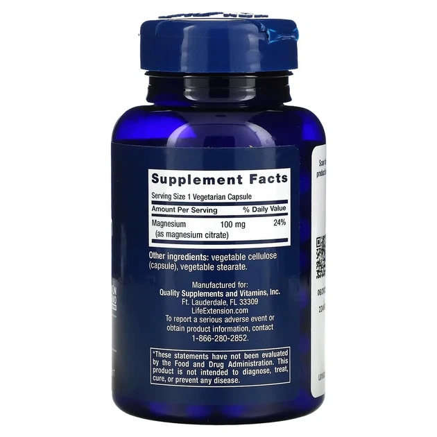 Магній (цитрат), Magnesium (citrate), Life Extension, 160 мг, 100 вегетаріанських капсул - зображення 2