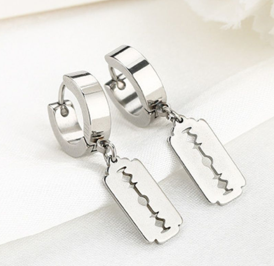 Сережки конго Fashion Jewerly лезвия женские мужские висячие моносерьга серебристые (SVS) - изображение 6