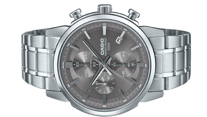 Чоловічий годинник Casio MTP-E510D-8AVDF у сріблястому виконанні з темно-сірим циферблатом. - зображення 3