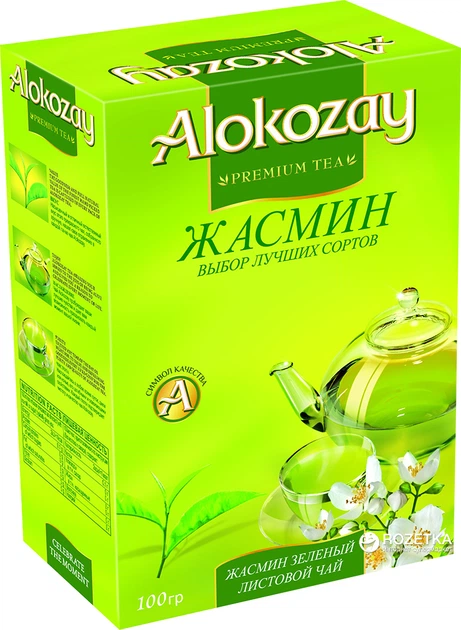 Чай alokozay зеленый с цветами жасмина 100г (6291101130350)