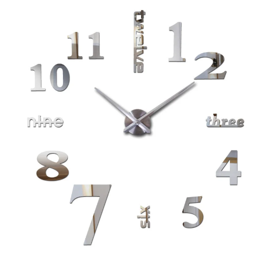 Часы настенные 3D "DIY CLOCK" от 60 до 120см Silver (ZH213-S) - изображение 3